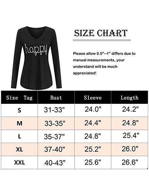 ULTRANICE Women's Casual V Neck Long Sleeve T Shirts Graphic Tee