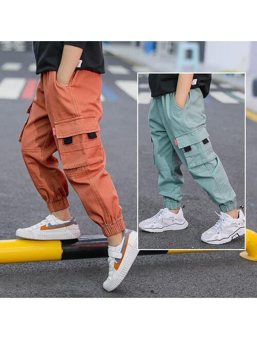 Pea Green Khaki Orange Cargo Pants for Boys Causal Trousers New Fashion Kids Boy Cargo Pants with Side Pockets For 4-13 Years