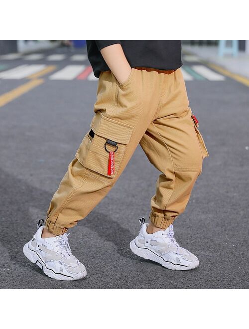 Pea Green Khaki Orange Cargo Pants for Boys Causal Trousers New Fashion Kids Boy Cargo Pants with Side Pockets For 4-13 Years