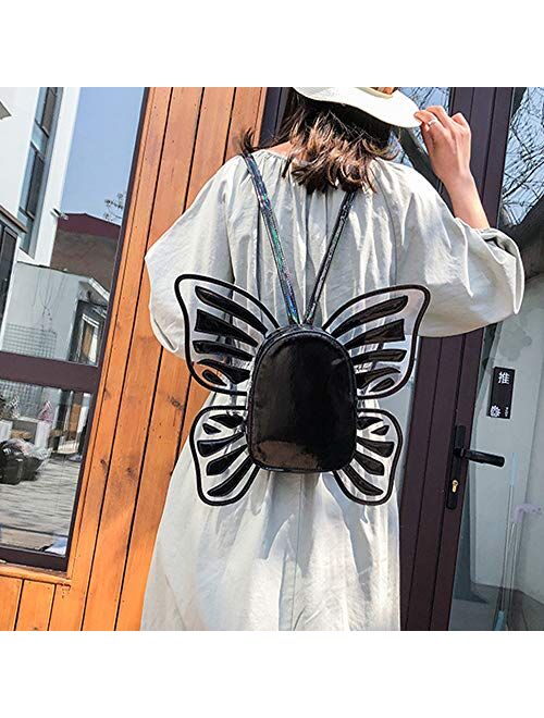 Women's Laser Holographic Backpack Butterfly Angel Wings Casual Daypack Shoulder bag for Girls