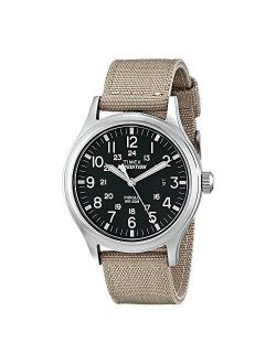 T49962 Men's Expedition Scout Indiglo Night-Light Black Dial Tan Nylon Strap Watch