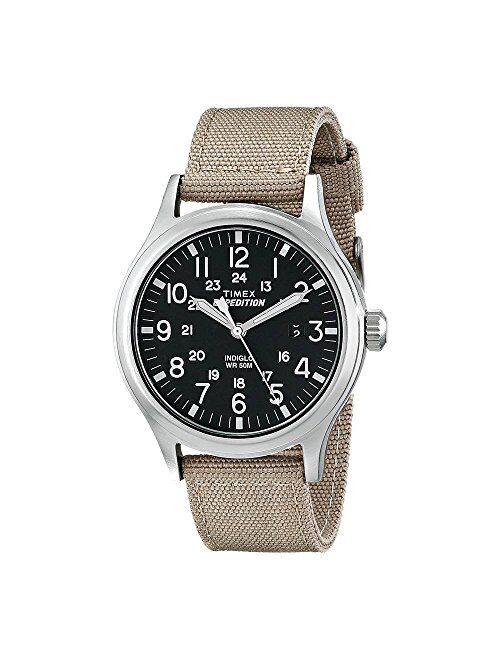 Timex T49962 Men's Expedition Scout Indiglo Night-Light Black Dial Tan Nylon Strap Watch