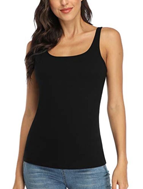 V FOR CITY Women's Cotton Tank Top with Shelf Bra Adjustable Wider Strap Camisole Basic Undershirt