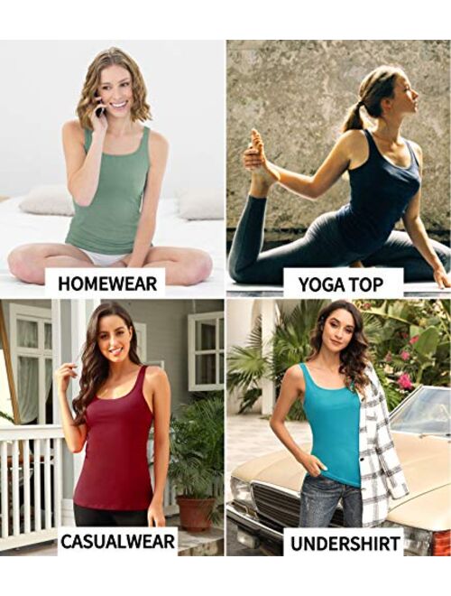 V FOR CITY Women's Cotton Tank Top with Shelf Bra Adjustable Wider Strap Camisole Basic Undershirt