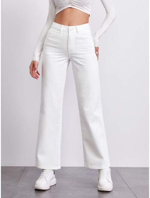 SHEIN BASICS Stone Wash Middle-Waisted Straight Jeans