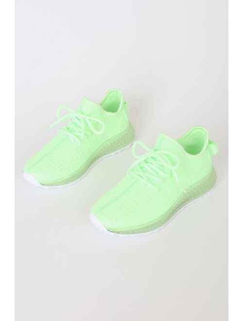 Lulus Jenney Neon Green Knit Sneakers