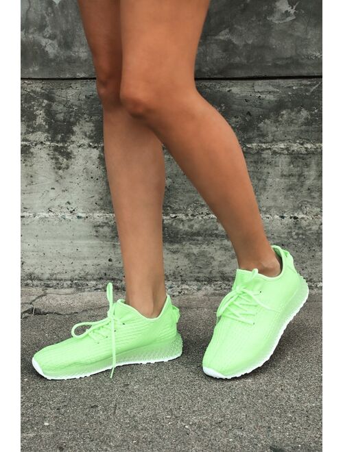 Lulus Jenney Neon Green Knit Sneakers