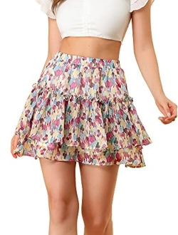 Women's Floral Tiered Ruffle Skirts Cute Summer Mini Skirt