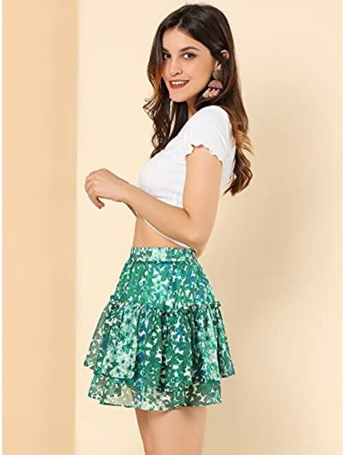 Allegra K Women's Floral Tiered Ruffle Skirts Cute Summer Mini Skirt