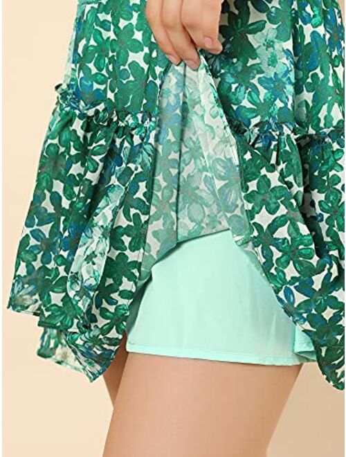 Allegra K Women's Floral Tiered Ruffle Skirts Cute Summer Mini Skirt