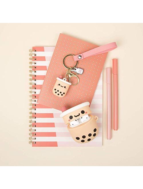 Cute Airpod Case Cover with Keychain Girly Pink Boba Milk Tea Design Compatible with Airpods 2&1 Charging Case for Women and Girls