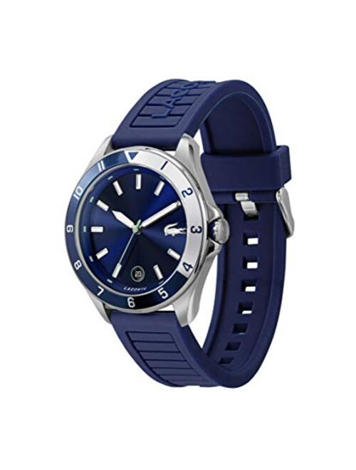 Lacoste TIEBREAKER Men's Quartz Stainless Steel and Leather Strap Casual Watch, Color: Blue (Model: 2011125)