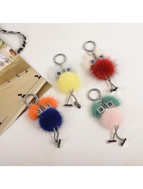 Classic Chain Luxury Mink Fur Pendant Cute Doll Keyring Bag Charm Holder Accessories Car/Mobile IIaveros Chaveiro Keychains
