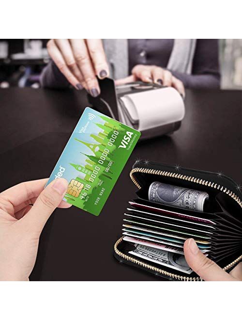 Women's Small Credit Card Wallet RFID Glitter Cute Credit Card Holder Wallets for Women