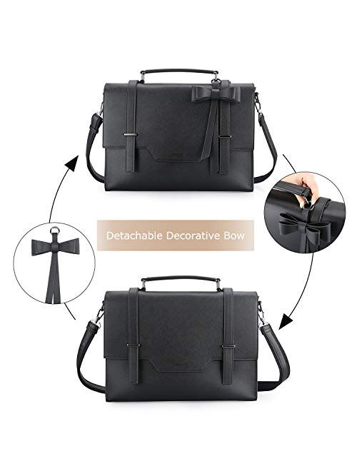 Black ECOSUSI Laptop Messenger Bag Briefcase for Women Satchel Handbags 15.6 inch Laptop Bag Crossbody Purse with Padded Compartment for Office Travel College 