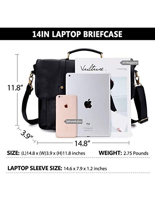 Briefcase for Women,14 Inch Laptop Messenger Bag PU Leather Top Handle Shoulder Bag Satchel