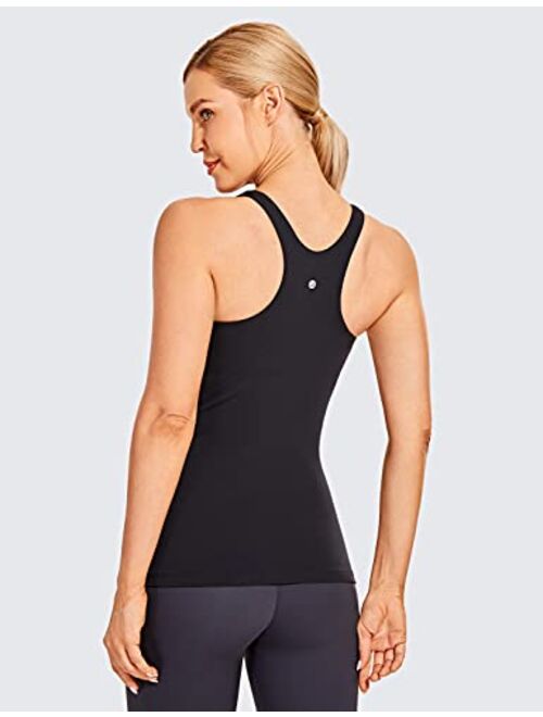 CRZ YOGA Women's Naked Feeling Soft Workout Tank Tops Racerback High Neck Athletic Shirts with Built in Bra