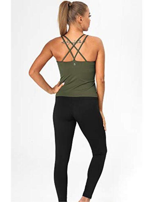icyzone Padded Workout Tank Tops for Women - Strappy Yoga Crop Tops with Built in Bra 2 in 1