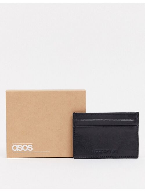 ASOS DESIGN leather card holder in black with deboss