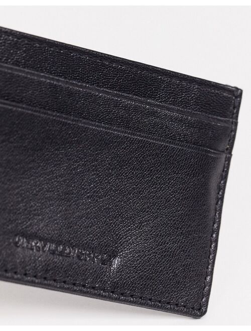ASOS DESIGN leather card holder in black with deboss