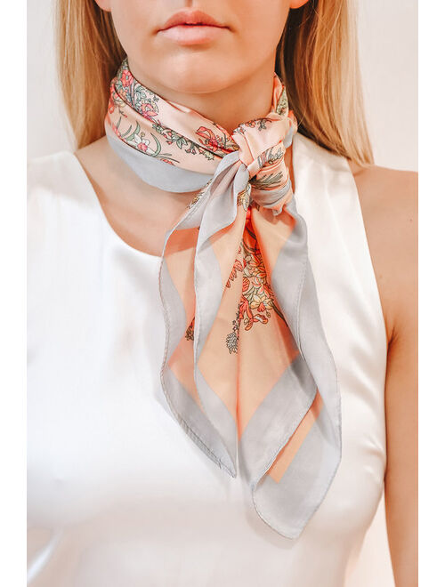 Lulus Pure Blooms Pink and Grey Floral Print Handkerchief Scarf