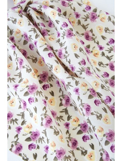 Lulus Blossoming Day Cream Floral Print Scarf Ponytail Holder