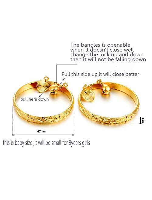 18K Gold plated Babies to toddlers Little Bangles Bracelet Stars Bells Heart Jewelry (2pcs/lot)