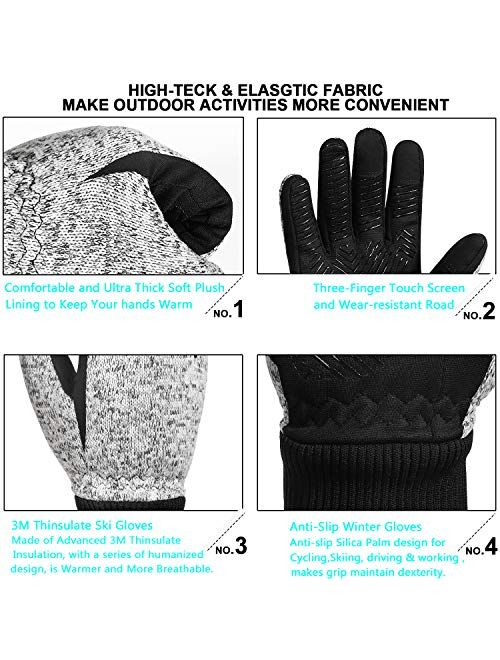 MOREOK Winter Gloves,-20°F 3M Thinsulate Warm Gloves Cold Weather Gloves Windproof Touch Screen Gloves - for Cycling,Riding,Running,Outdoor Sports,for Men and Women