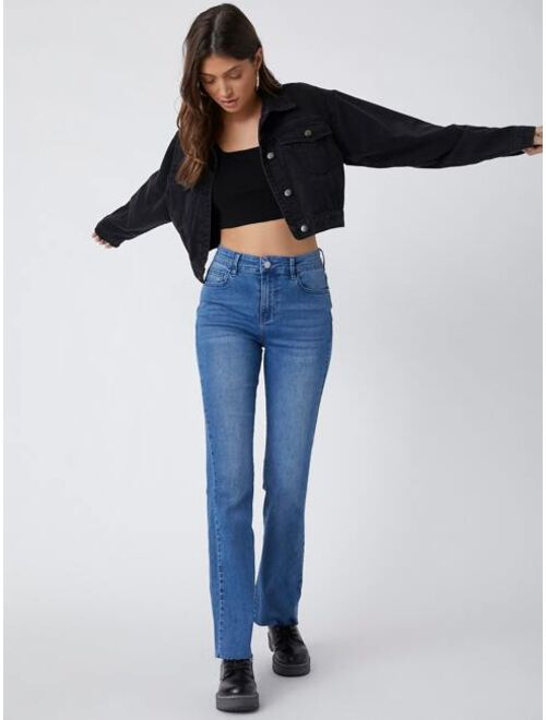 SHEIN BASICS Vintage High-Waist Denim Flare Jeans