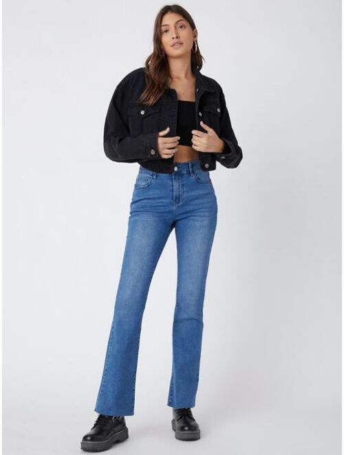 SHEIN BASICS Vintage High-Waist Denim Flare Jeans