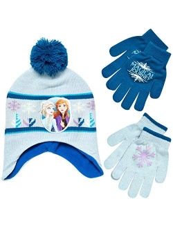 Girls Frozen Winter Hat and 2 Pair Gloves or Mittens (Age 2-7)