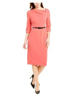 Women's Stretch Crepe Cowl Neck Fitted Midi Dress