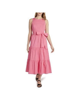 Women's Sleeveless Cotton Poplin Tiered Ruffle Maxi Dress