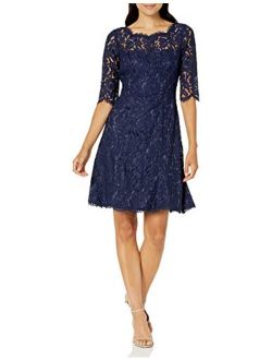 Women's Quarter Length Sleeve Lace Fit and Flare Dress