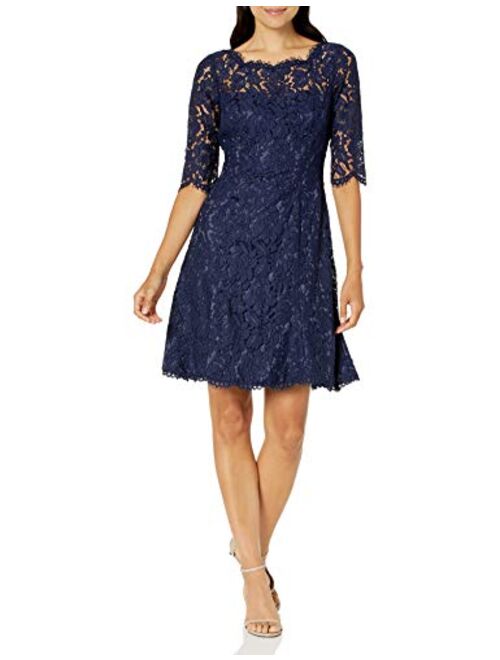 Eliza J Women's Quarter Length Sleeve Lace Fit and Flare Dress