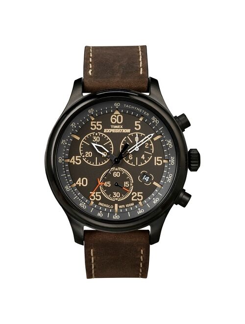 Men's Timex Expedition Field Chronograph Watch with Leather Strap - Black/Brown T49905JT