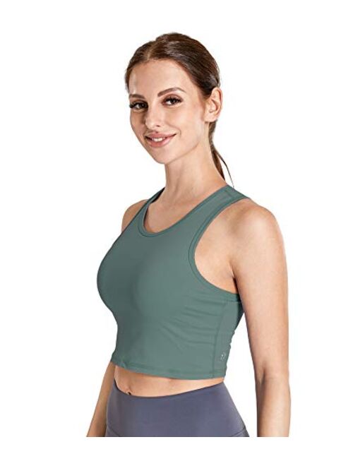 Move With You Women's Crop Tank Tops Longline Sports Bra with Built-in Bra Workout Running