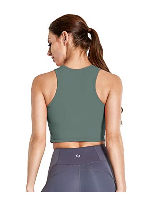Move With You Women's Crop Tank Tops Longline Sports Bra with Built-in Bra Workout Running