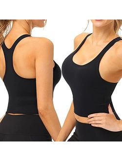 BOQ Sports Bra for Women, Wirefree Padded Yoga Bras Workout Running Fitness Crop Tank Tops with Built in Bra