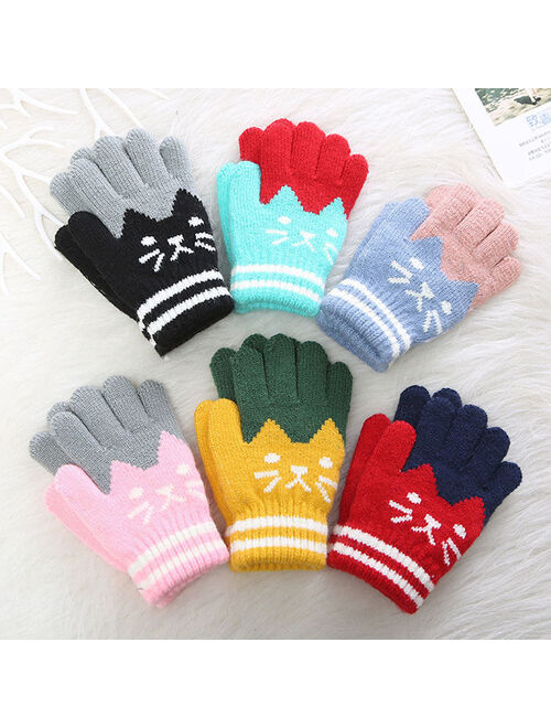 pudcoco 2019 Brand New Child Kids Baby Girls Boys Winter Knitted Gloves Cartoon Warm Mittens Toddlers Outdoor Cartoon Cats Cute Gloves