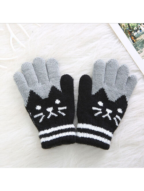 pudcoco 2019 Brand New Child Kids Baby Girls Boys Winter Knitted Gloves Cartoon Warm Mittens Toddlers Outdoor Cartoon Cats Cute Gloves