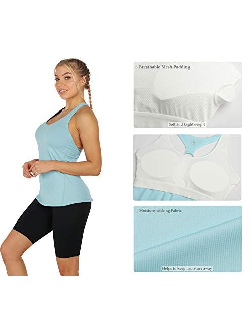 icyzone Women's Built in Bra Workout Tank Tops - Strappy Athletic Yoga Tops, Exercise Running Gym Shirts