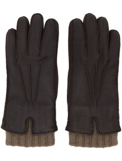 Loro Piana Brown Leather & Baby Cashmere Stirling Gloves