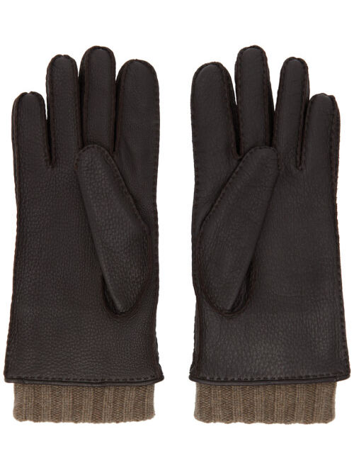 Loro Piana Brown Leather & Baby Cashmere Stirling Gloves