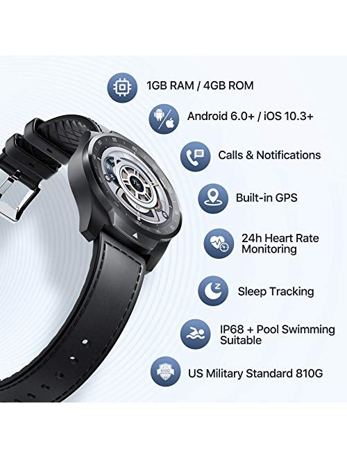 TicWatch Pro S smartwatch with 1GB RAM Memory Built-in GPS IP68 Waterproof 24h Heart Rate Monitoring Sleep Tracking Wear OS by Google smartwatch for Men and Women