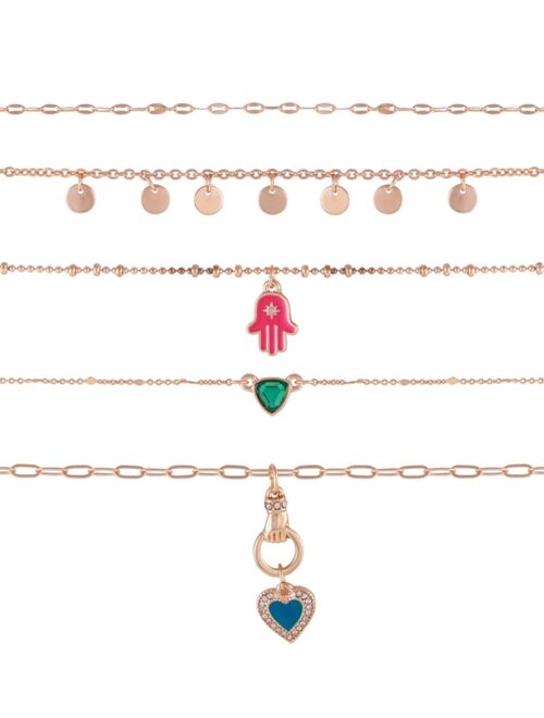 Guess Gold-tone Set Of 5 Chokers With Crystal And Resin Charms