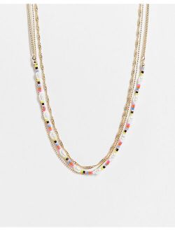 multirow beaded choker necklace in gold
