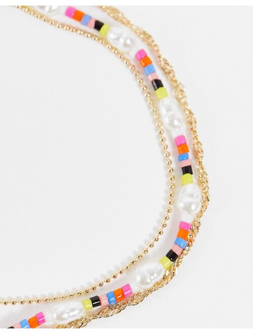Topshop multirow beaded choker necklace in gold