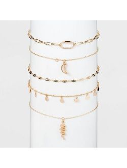 Moon and Snake Charm  Multi Choker Set 5pc - Wild Fable™ Gold