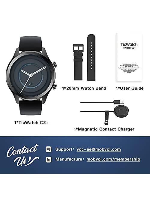 TicWatch C2 Plus 1GB RAM Smart Watch Wear OS by Google GPS NFC Payment IP68 Water and Dust Proof Smartwatch, Two Straps Included, iOS and Android Compatible-Onyx